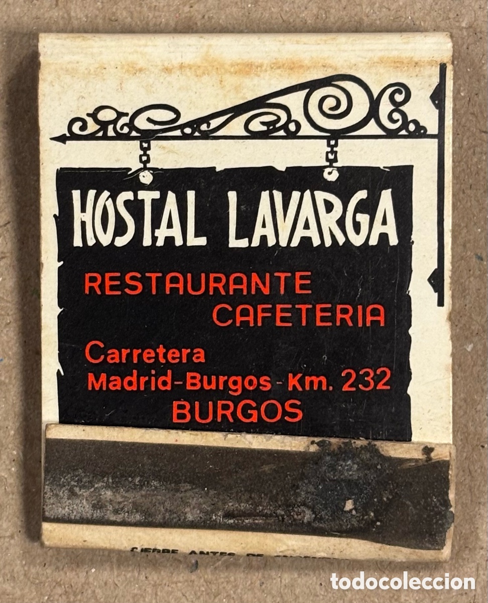 Coleccionismo: HOSTAL LAVARGA (BURGOS). ANTIGUA CAJETILLA DE CERILLAS PUBLICITARIA.
