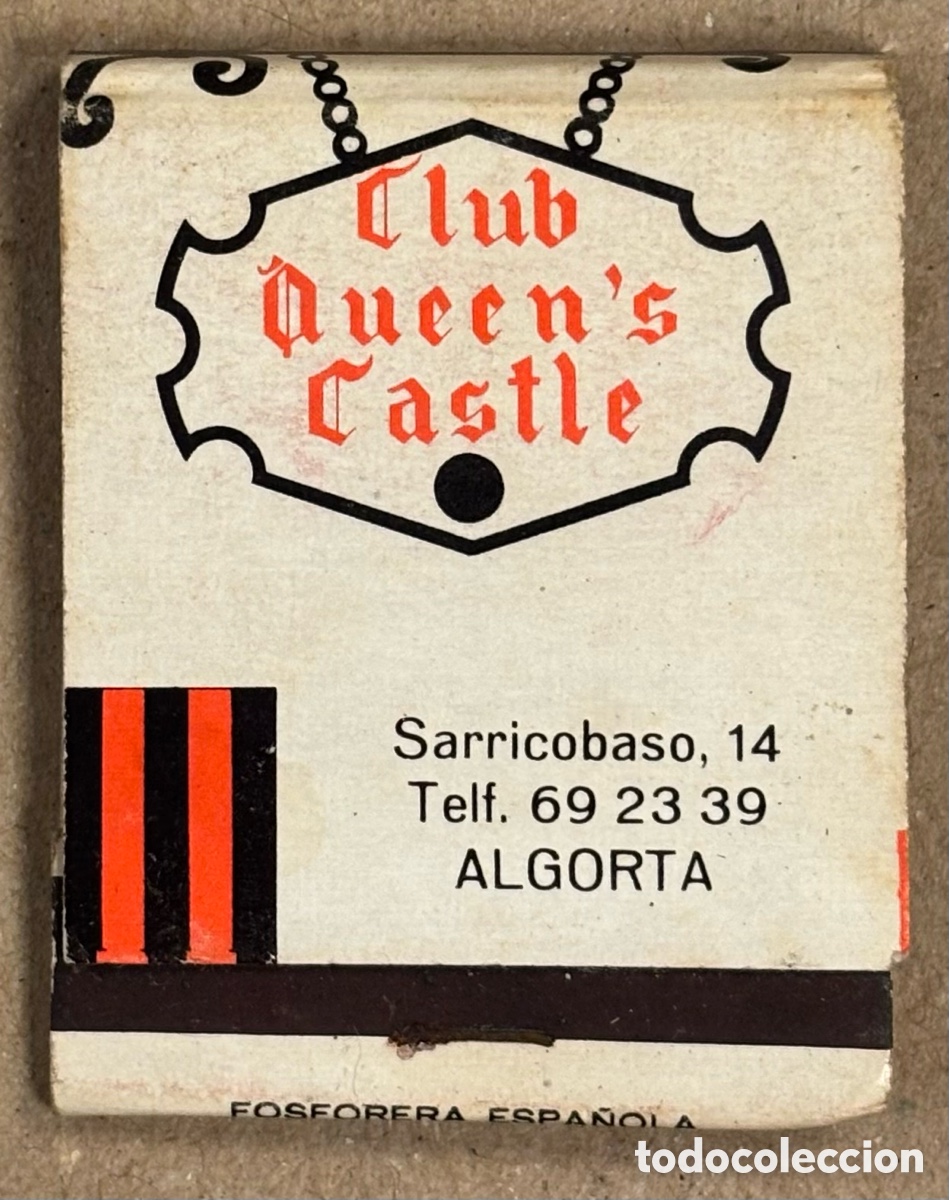 Coleccionismo: CLUB QUEEN&rsquo;S CASTLE (ALGORTA).. ANTIGUA CAJETILLA CERILLAS PUBLICITARIA.