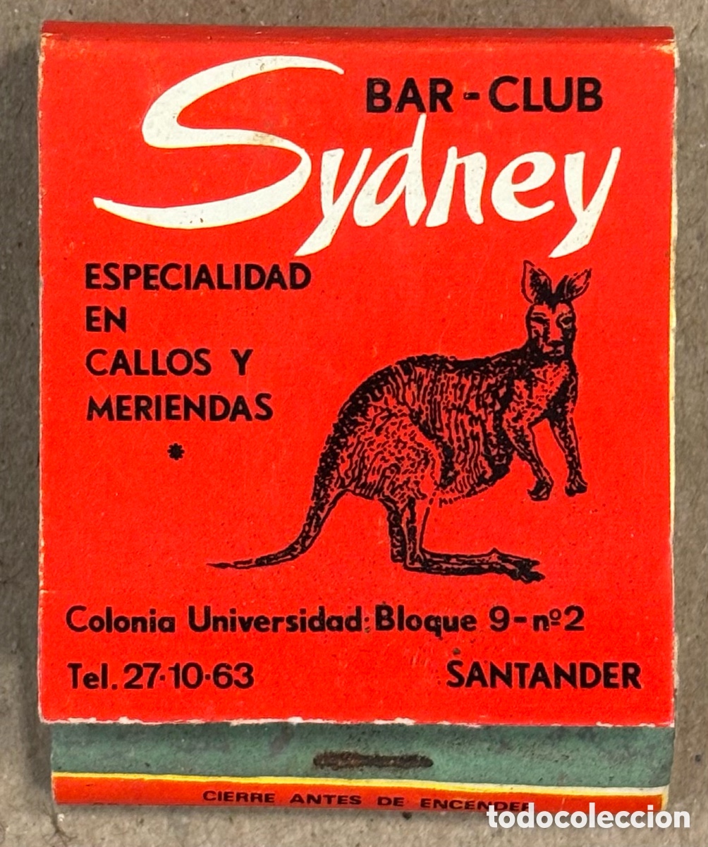 Colecionismo: BAR CLUB SIDNEY (SANTANDER). ANTIGUA CAJETILLA DE CERILLAS PUBLICITARIA. FINO LA INA.