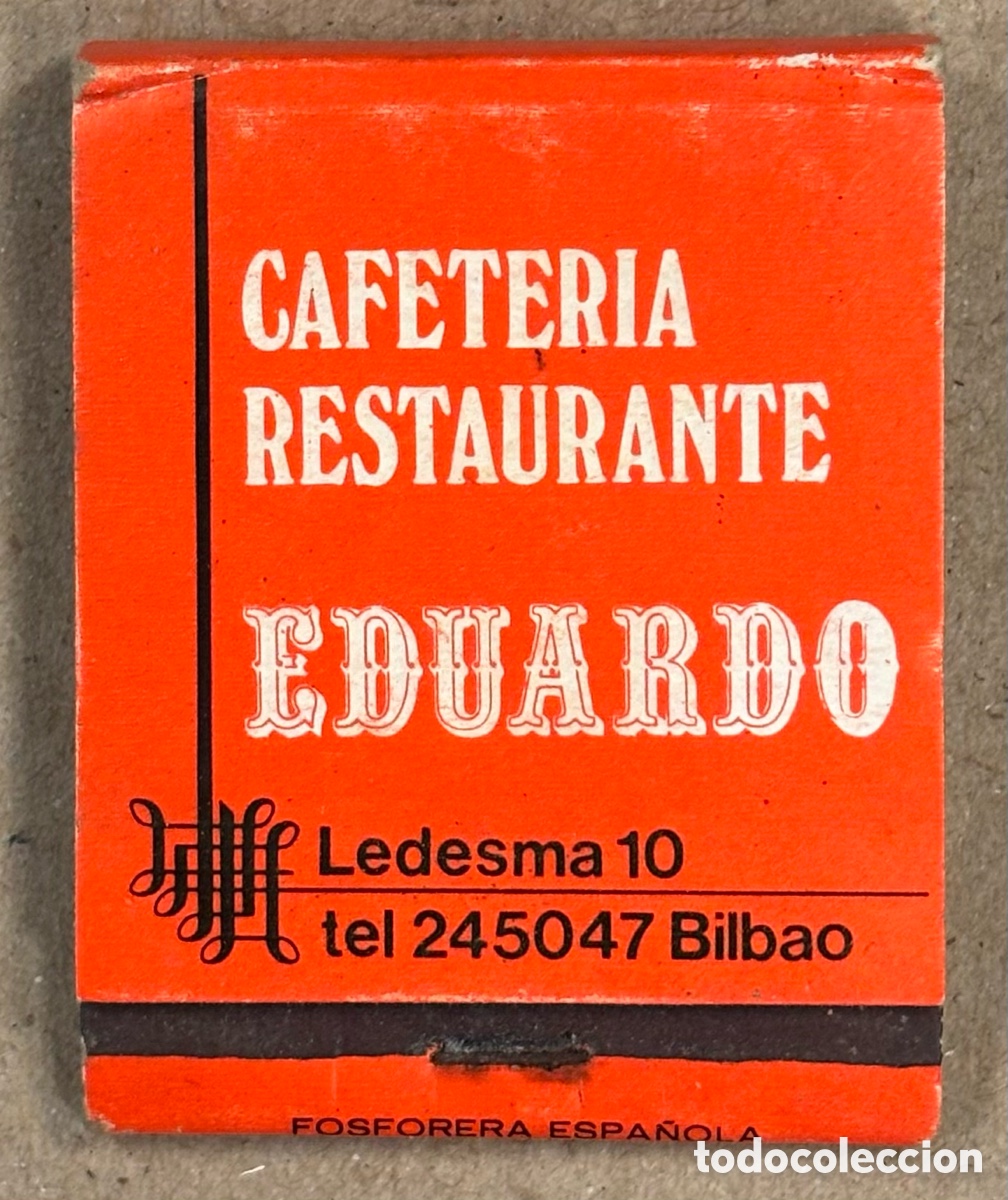Coleccionismo: CAFETER&Iacute;A RESTAURANTE EDUARDO (BILBAO). ANTIGUA CAJETILLA DE CERILLAS PUBLICITARIA.