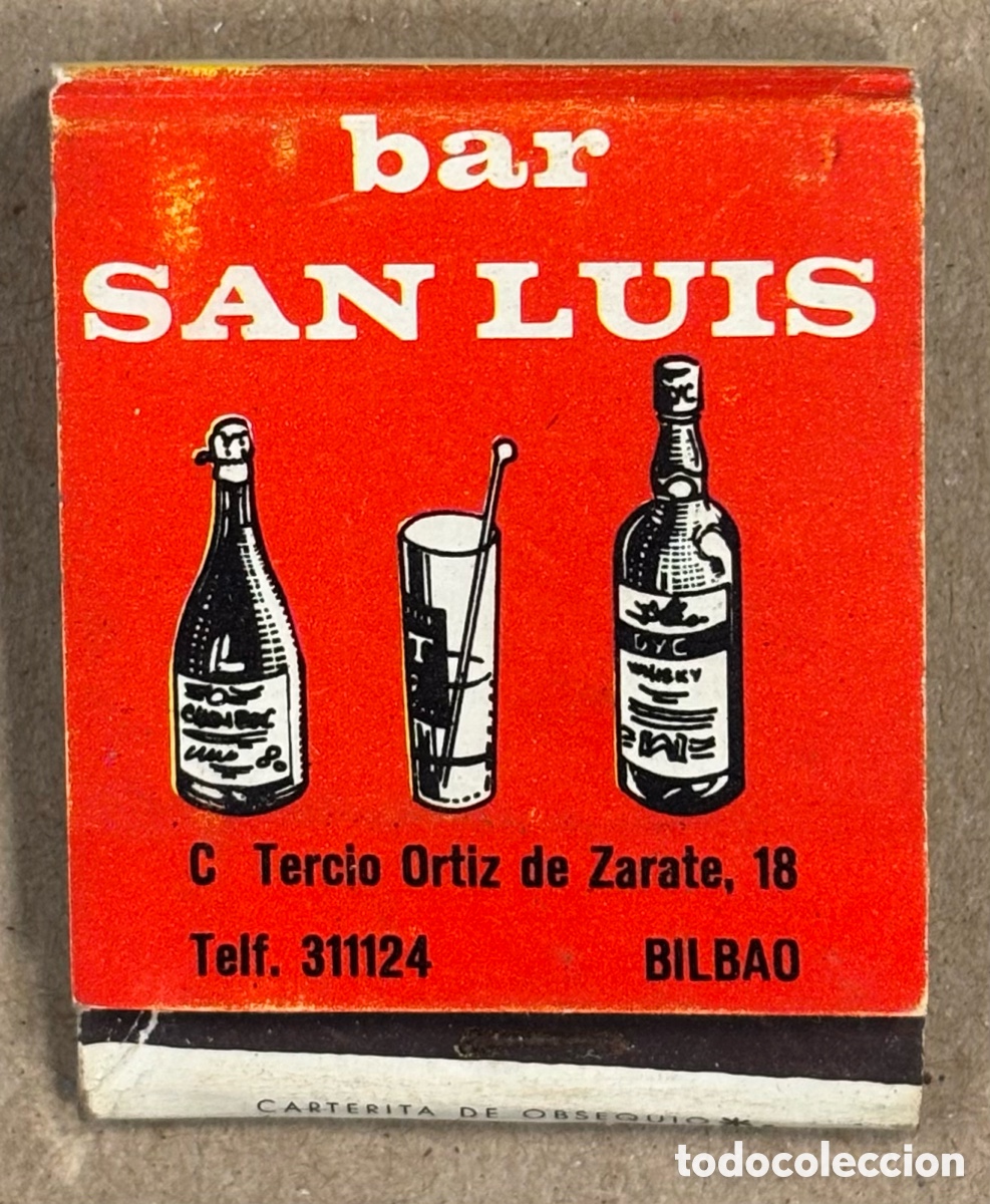 Coleccionismo: BAR SAN LUIS (BILBAO). ANTIGUA CAJETILLA DE CERILLAS PUBLICITARIA.