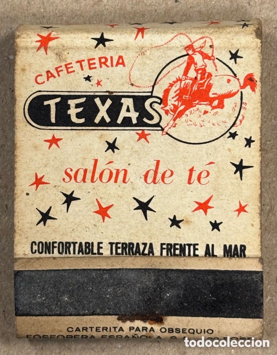 Coleccionismo: CAFETER&Iacute;A TEXAS SAL&Oacute;N DE TE (CASTRO URDIALES). ANTIGUA CAJETILLA DE CERILLAS PUBLICITARIA