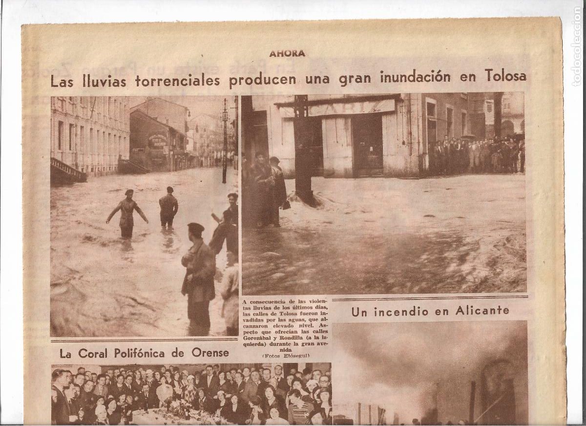 Coleccionismo: A&Ntilde;O 1933 RECORTE PRENSA TOLOSA LLUVIAS TORRENCIALES INUNDACION CALLE GOROZABAL RONDILLA