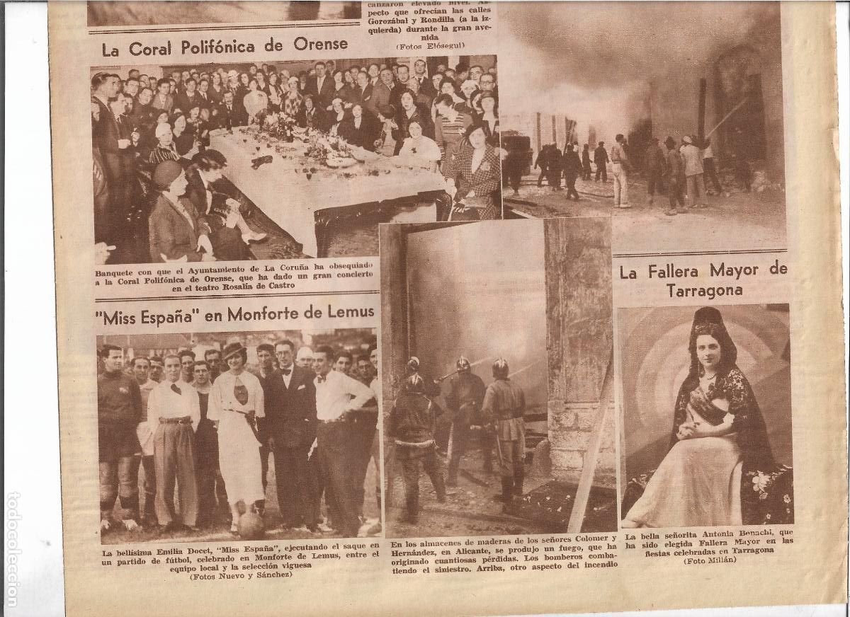 Coleccionismo: A&Ntilde;O 1933 RECORTE PRENSA EMILIA DOCET MISS ESPA&Ntilde;A EN MONFORTE DE LEMUS SAQUE HONOR PARTIDO FUTBOL