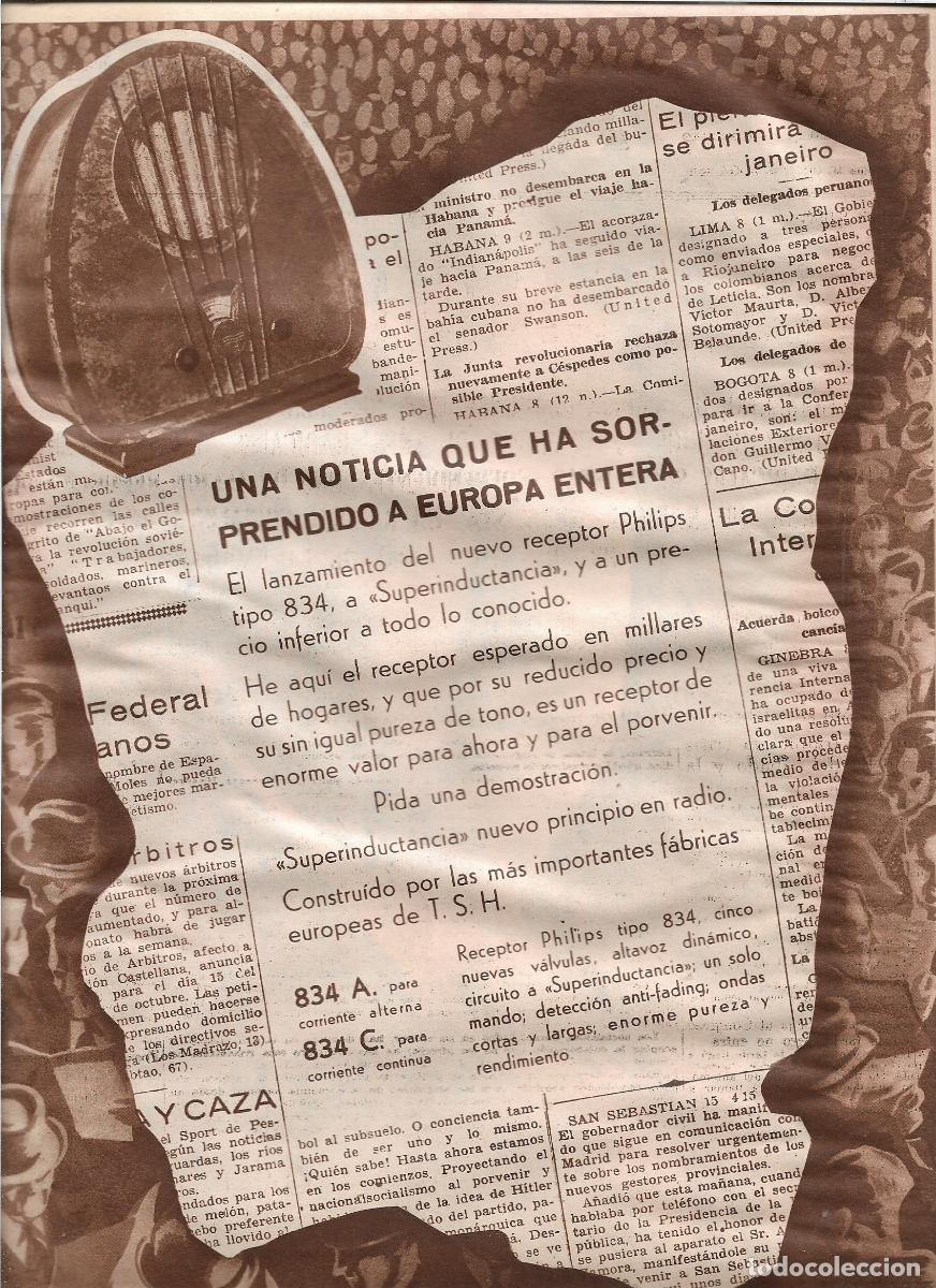 Coleccionismo: A&Ntilde;O 1933 RECORTE PRENSA PUBLICIDAD RADIO NUEVO RECEPTOR PHILIPS TIPO 834
