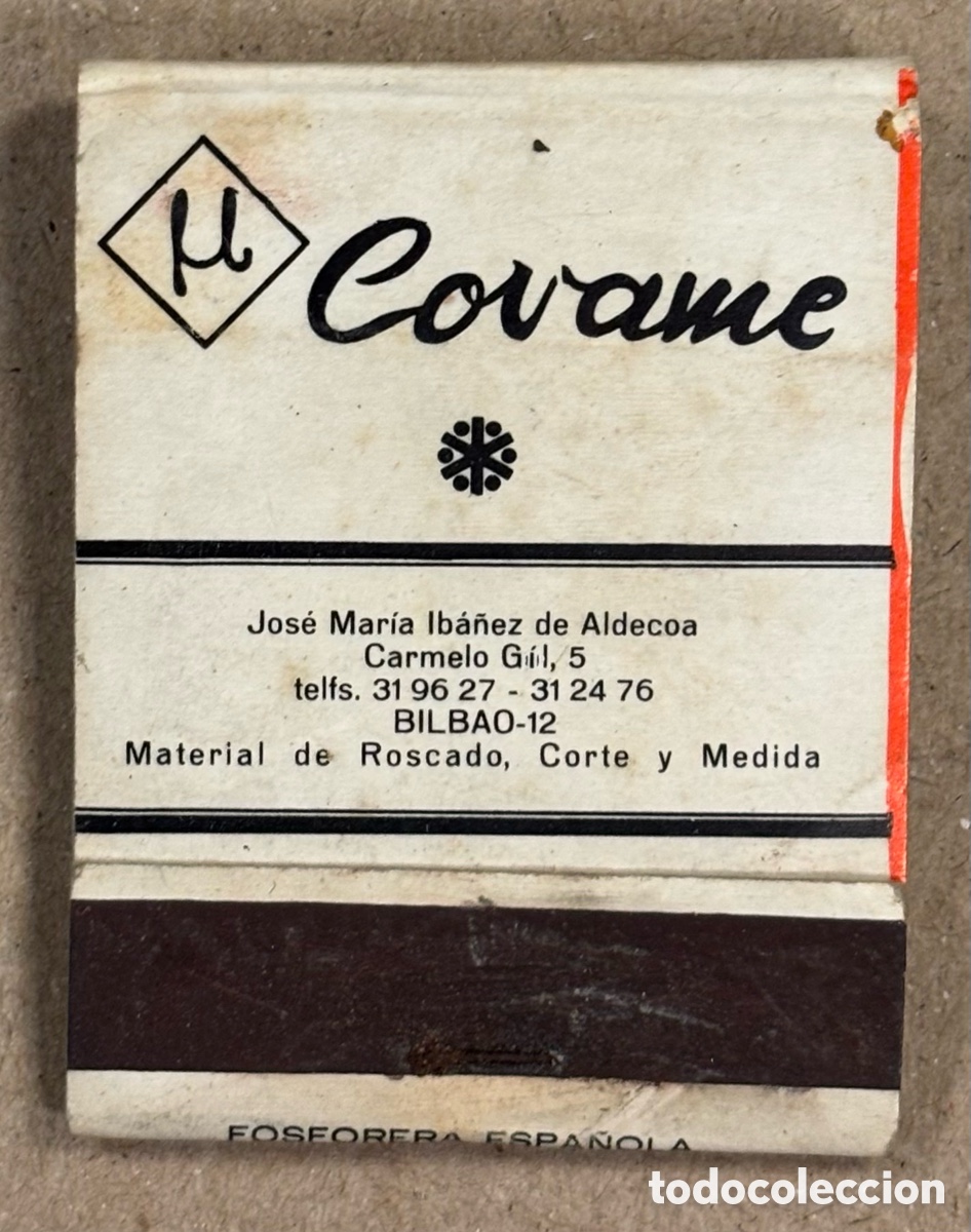 Coleccionismo: COVAME (BILBAO). ANTIGUA CAJETILLA DE CERILLAS PUBLICITARIA. ACESA