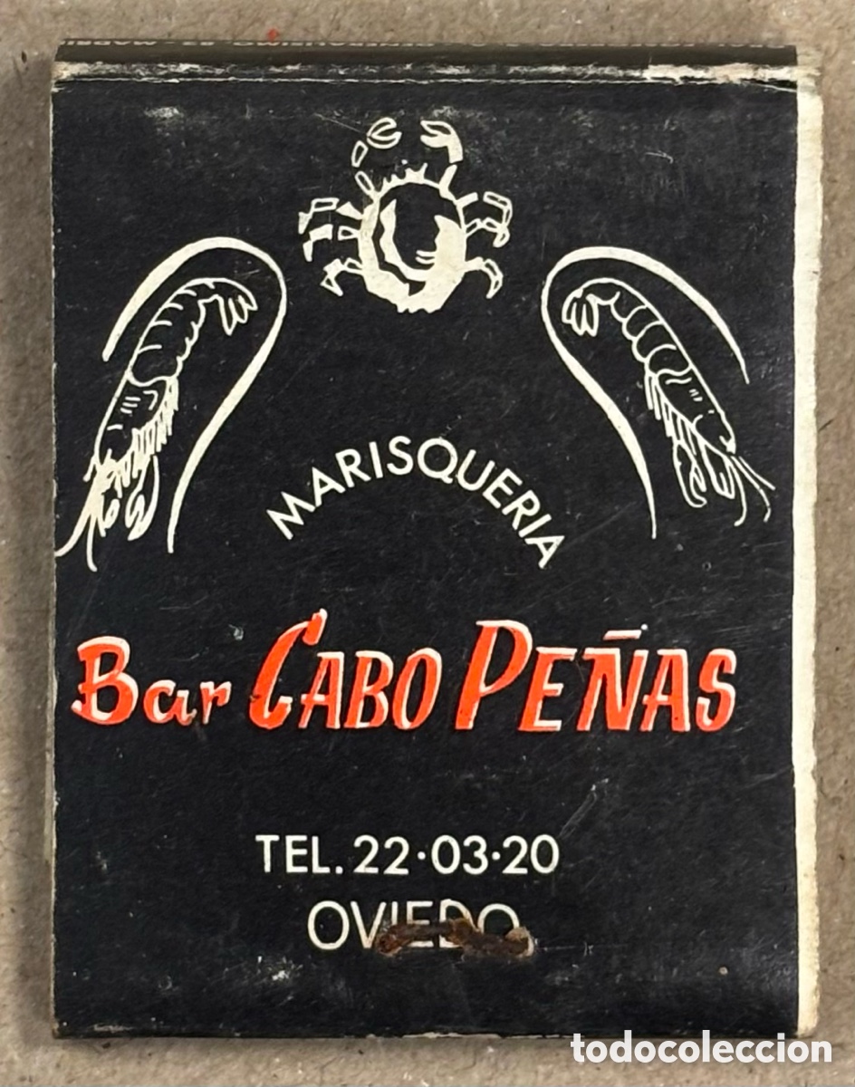 Coleccionismo: MARISQUER&Iacute;A BAR CABO PE&Ntilde;AS (OVIEDO). ANTIGUA CAJETILLA DE CERILLAS PUBLICITARIA.