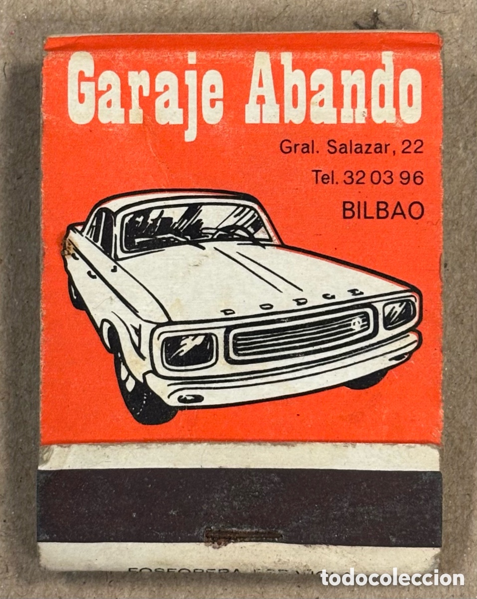 Coleccionismo: GARAJE ABANDO (BILBAO). ANTIGUA CAJETILLA DE CERILLAS PUBLICITARIA.