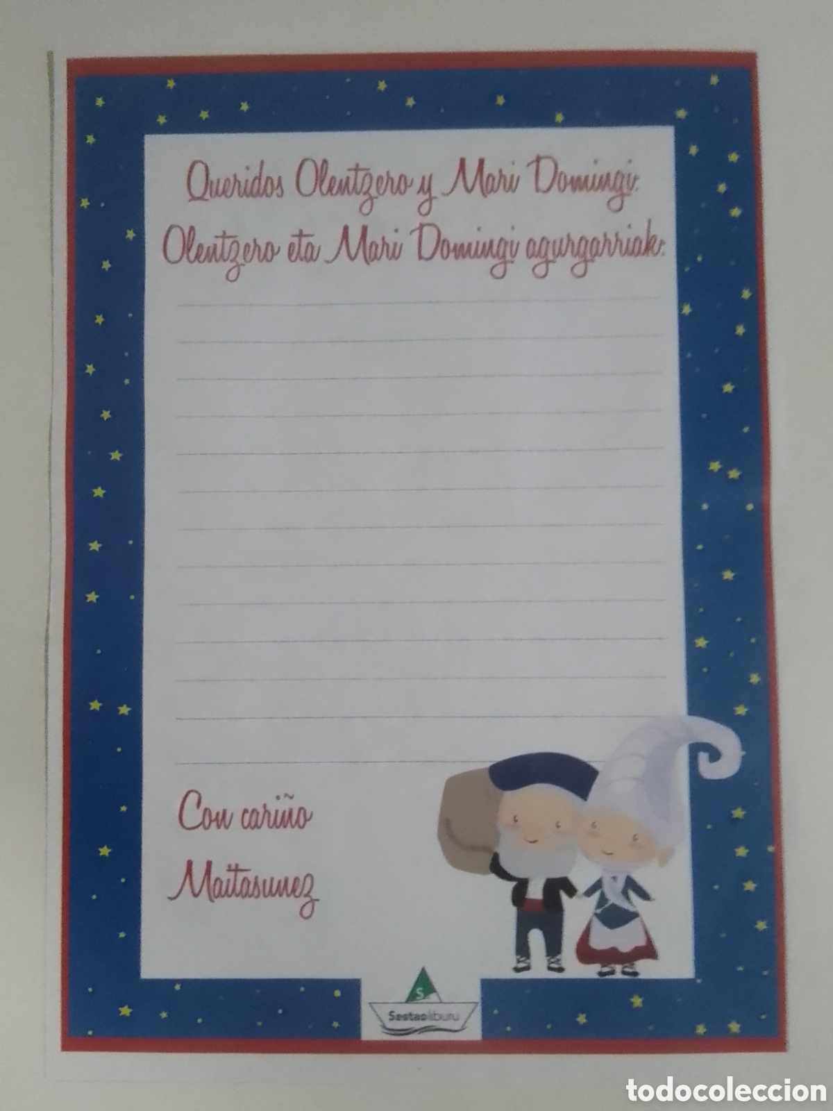 Coleccionismo: Carta Olentzero y Mari Domingi Biblioteca Municipal de Sestao.