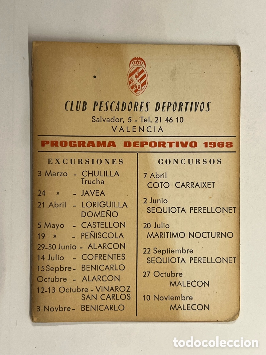 Coleccionismo: VALENCIA. CLUB PESCADORES DEPORTIVOS. PROGRAMA DEPORTIVO 1968