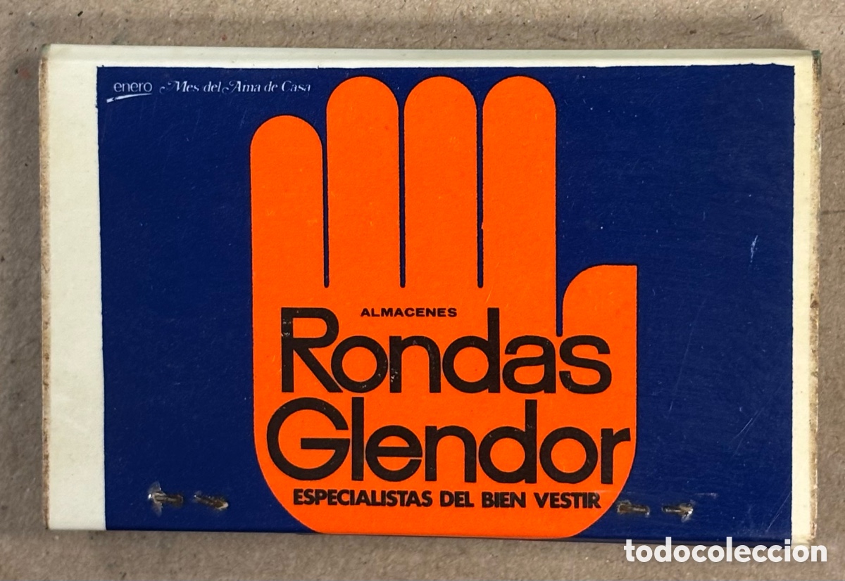 Coleccionismo: ALMACENES RONDAS GLENDOR. ANTIGUA CAJETILLA DE CERILLAS PUBLICITARIA.