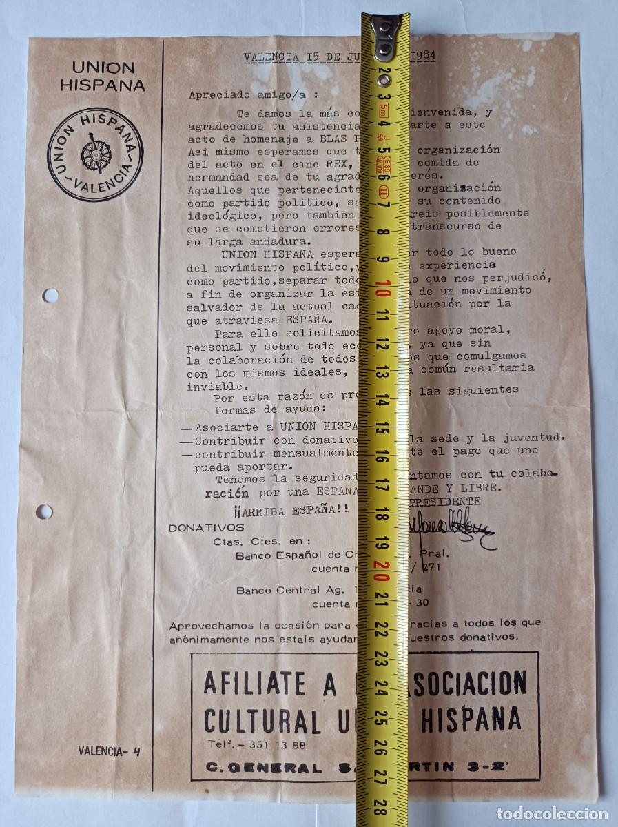 Coleccionismo: DOCUMENTO UNI&Oacute;N HISPANA HOMENAJE A BLAS PI&Ntilde;AR VALENCIA 1984