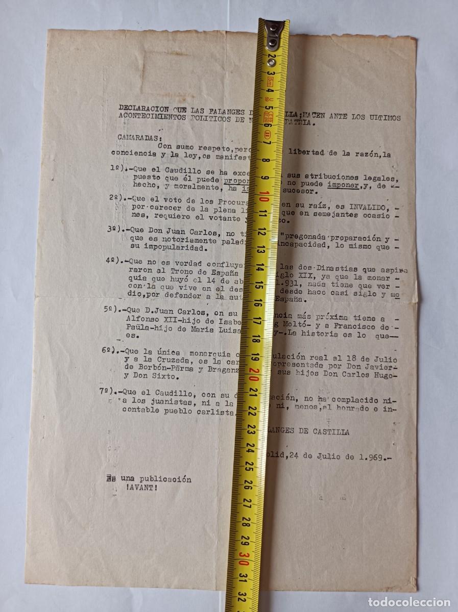 Coleccionismo: DECLARACI&Oacute;N DE LAS FALANGES DE CASTILLA CONTRA EL R&Eacute;GIMEN DEL GENERAL FRANCO 1969