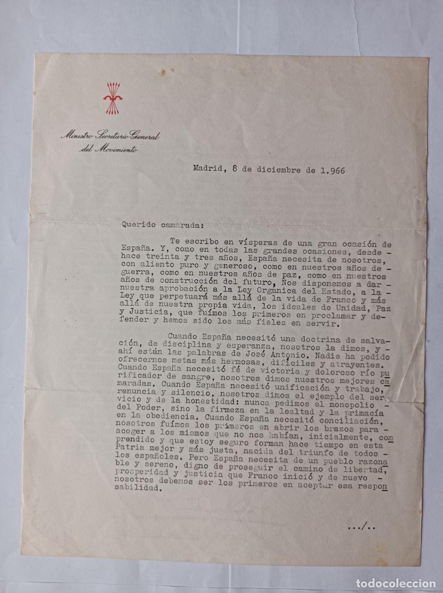 Coleccionismo: DECLARACI&Oacute;N MINISTRO SECRETARIO GRAL. DELMOVIMIENTO 1966 APROBACI&Oacute;N LEY ORG&Aacute;NICA DEL ESTADO