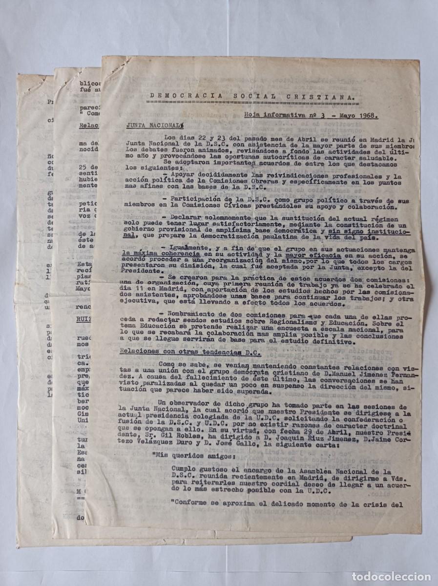 Coleccionismo: TRES DOCUMENTOS DEMOCRACIA SOCIAL CRISTIANA HOJA INFORMATIVA N&ordm; 3 MAYO 1968