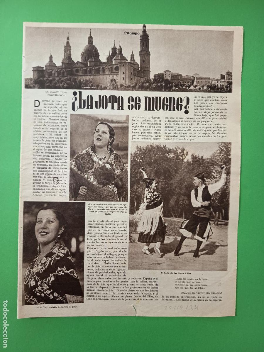 Coleccionismo: LA JOTA SE MUERE? FELISA Y PILAR GALE BAILE DE LAS CINCO VILLAS CECILIO NAVARRO - EIBAR - 20/10/1934
