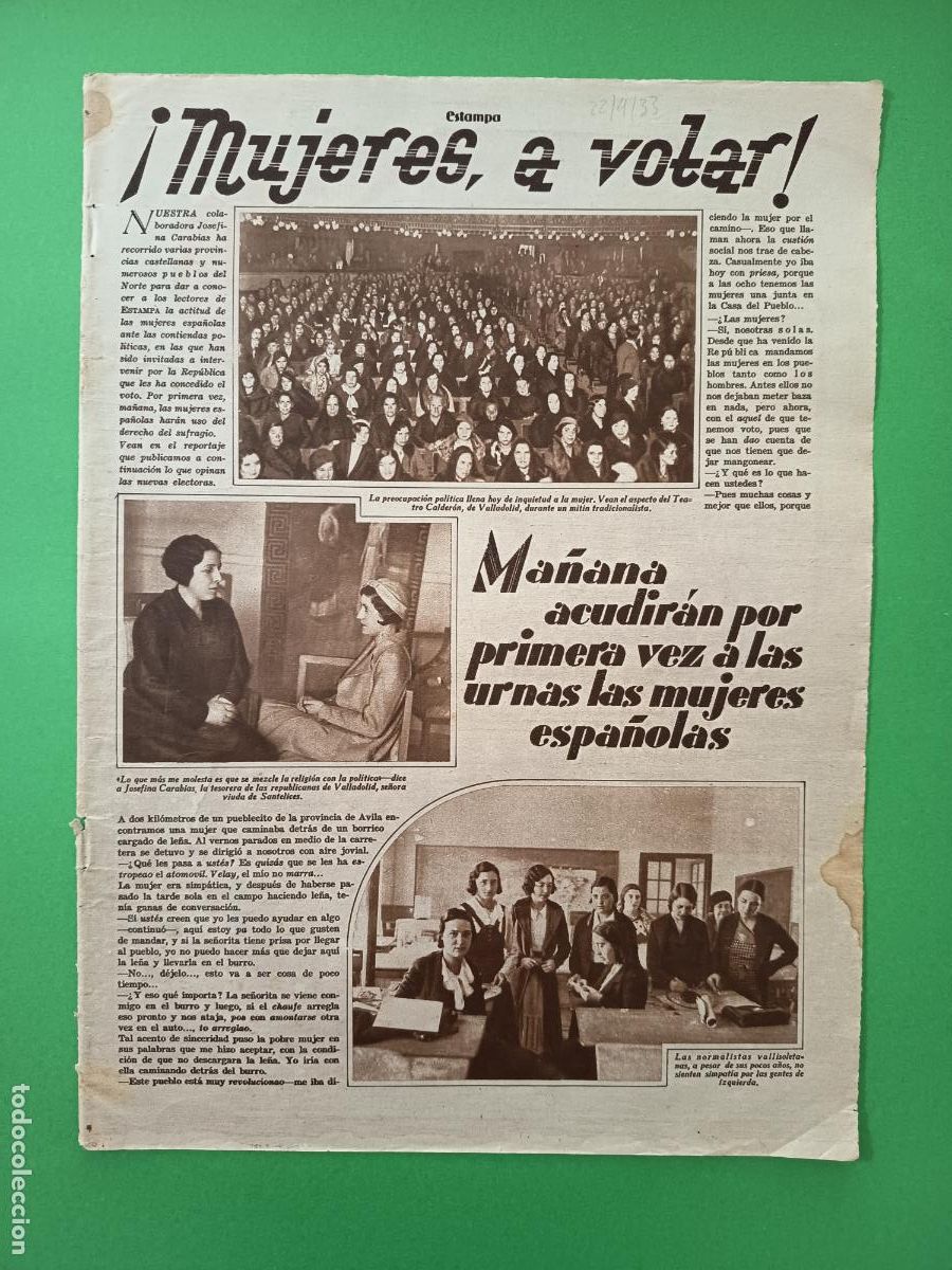 Coleccionismo: MA&Ntilde;ANA ACUDIRAN POR PRIMERA VEZ A LAS URNAS LAS MUJERES A VOTAR - 22/04/1933