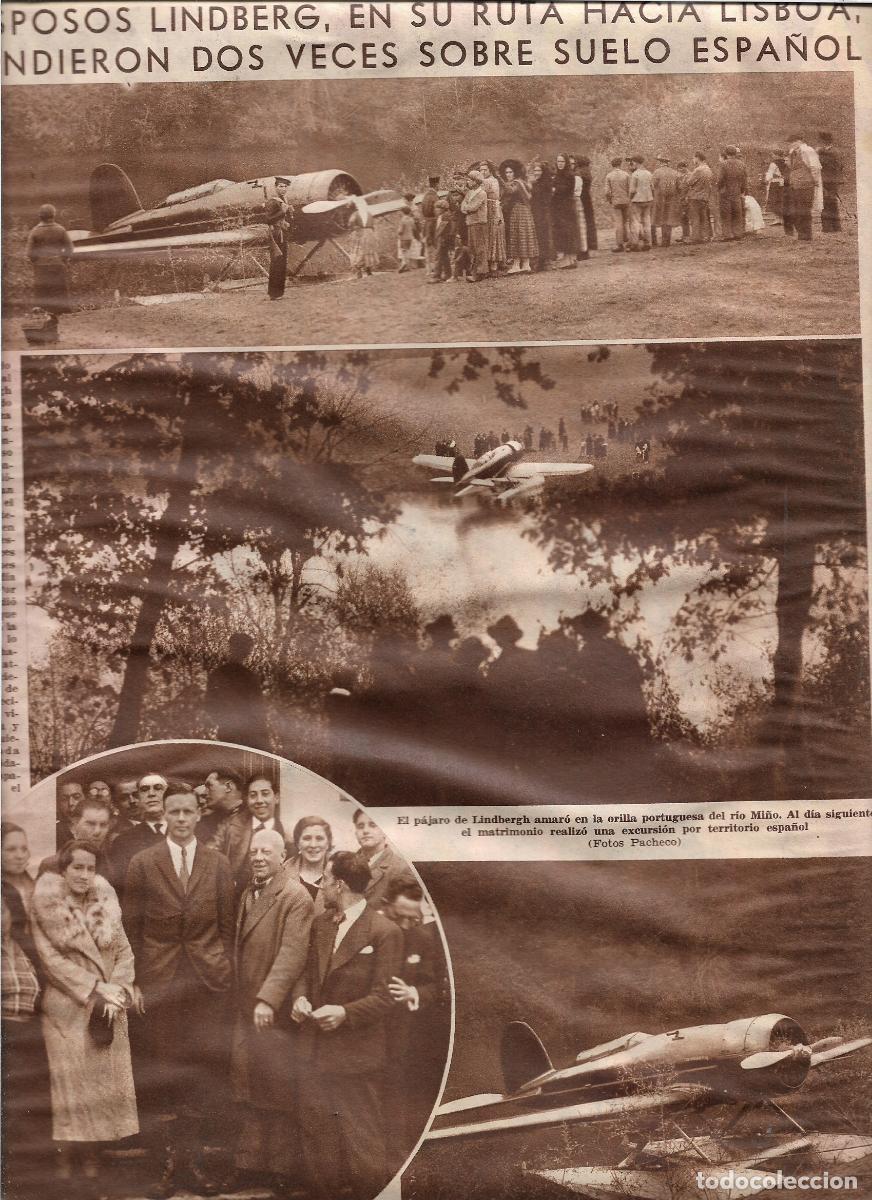 Coleccionismo: A&Ntilde;O 1933 RECORTE PRENSA AVIACION MATRIMONIO LINDBERG RUTA A LISBOA AVION ANCLADO ORILLA RIO MI&Ntilde;O