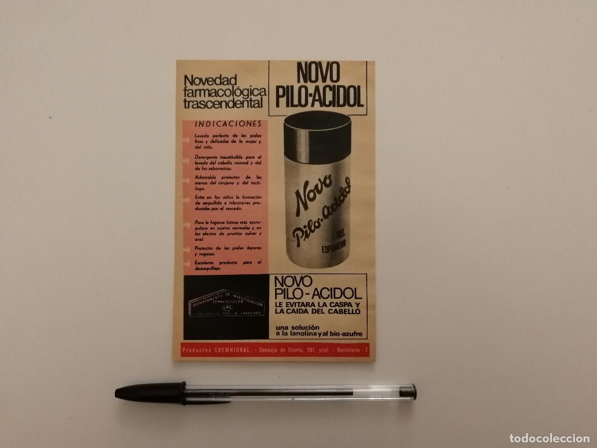 Coleccionismo: ANTIGUO ANUNCIO ACARTONADO -10*15- NOVO PILO ACIDOL GEL CASPA -MEDICINA - PUBLICIDAD