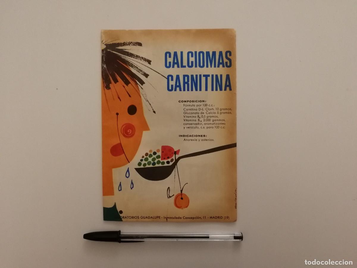 Coleccionismo: ANTIGUO ANUNCIO ENCARTONADO - CALCIOMAS CARNITINA ANOREXIA ASTENIA - MEDICINA - PUBLICIDAD A&Ntilde;OS 60