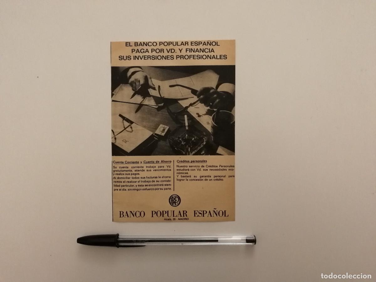 Coleccionismo: ANTIGUO ANUNCIO ENCARTONADO -10*15- Banco Popular Espa&ntilde;ol MADRID - PUBLICIDAD 60s