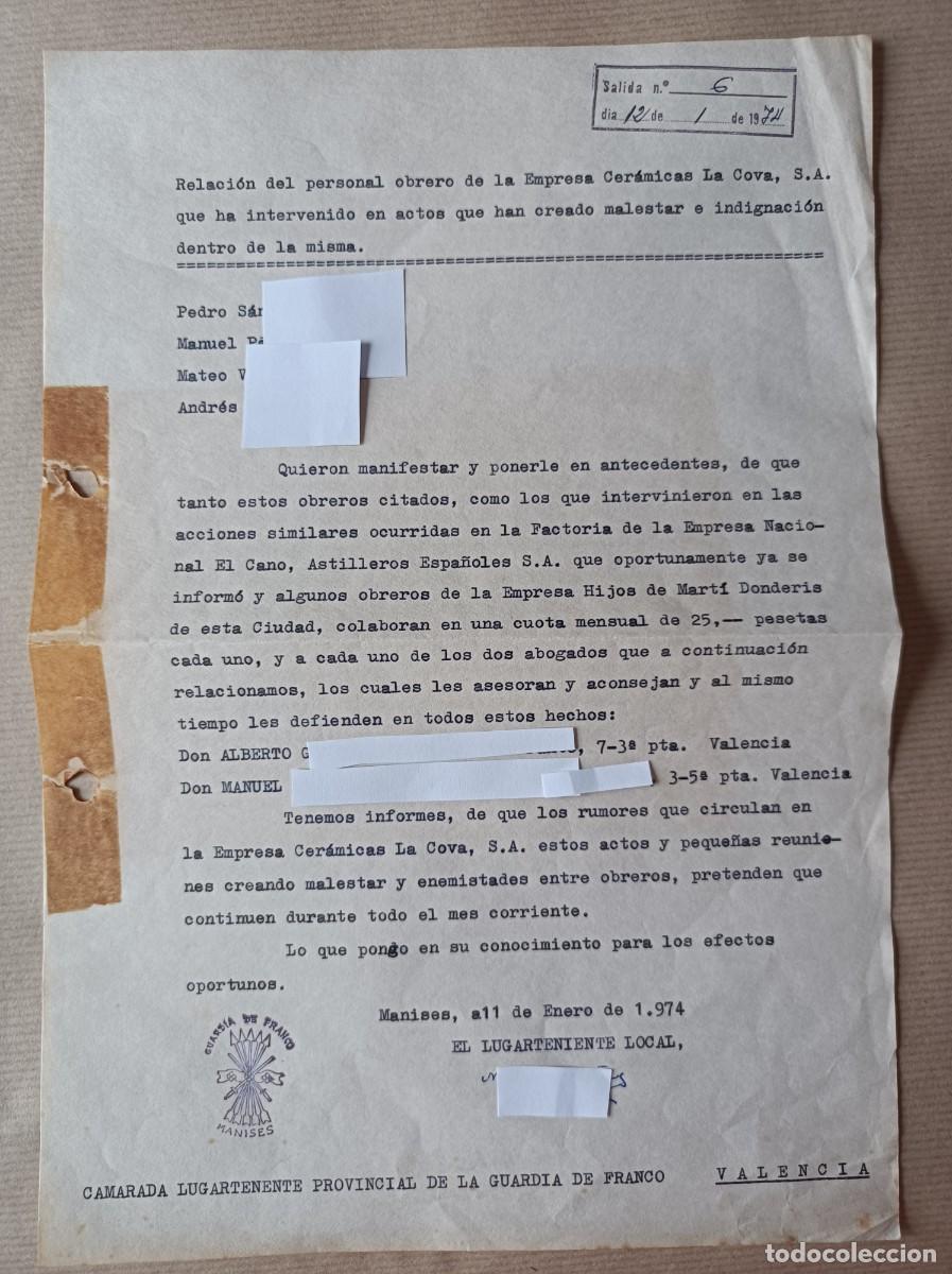 Coleccionismo: LUGARTENIENTE GUARDIA DE FRANCO INFORMANDO IDENTIDAD Y MOTIVO DETENCI&Oacute;N OBREROS 1974