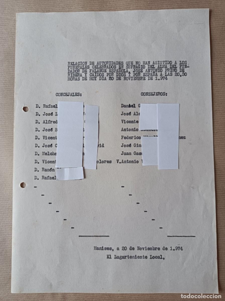 Coleccionismo: LUGARTENIENTE LOCAL INFORMA DE AUTORIDADES NO ASISTENCIA FUNERAL JOS&Eacute; ANTONIO PRIMO DE RIVERA 1974