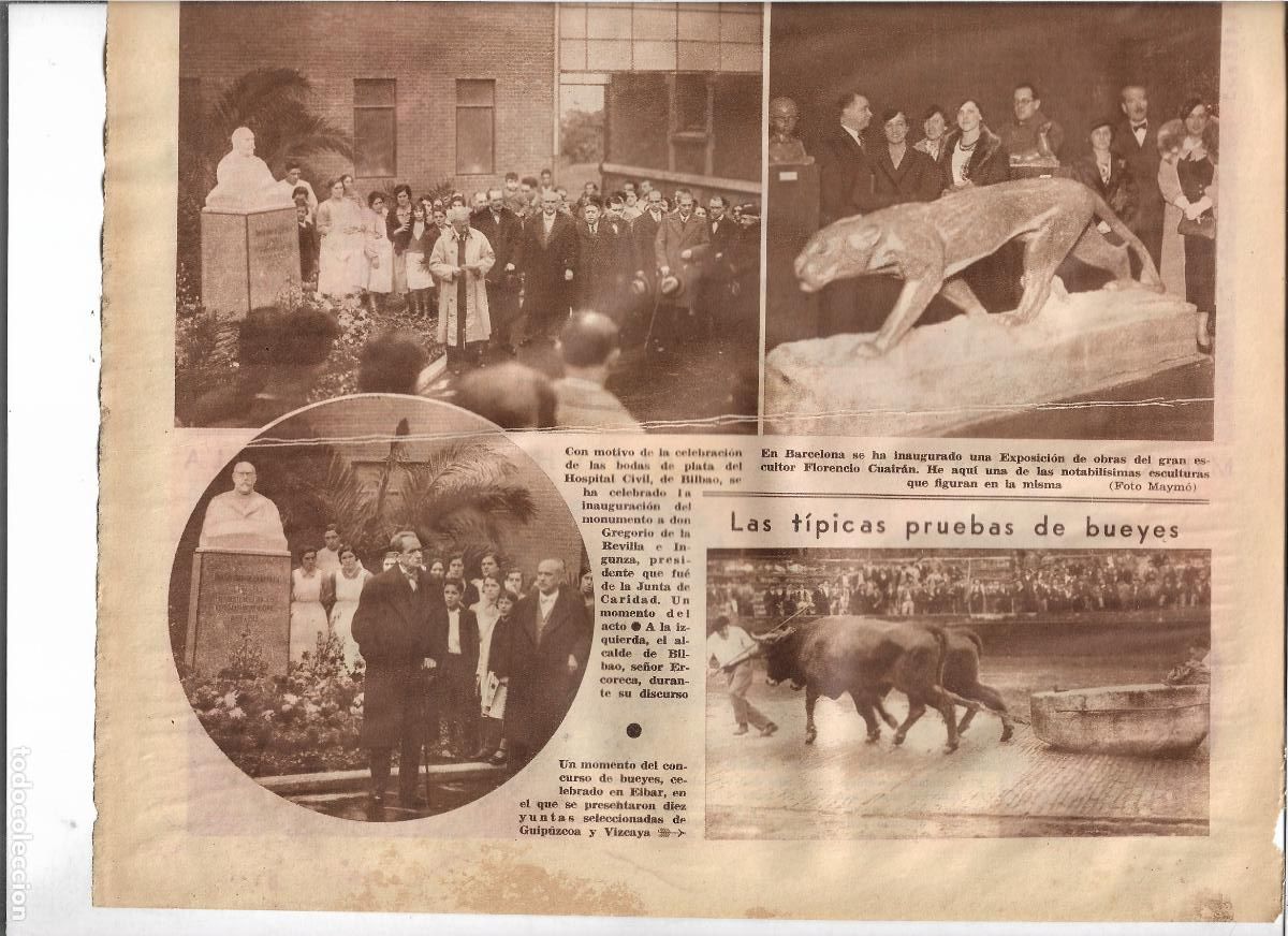 Coleccionismo: A&Ntilde;O 1933 RECORTE PRENSA EIBAR TIPICAS PRUEBAS DE BUEYES EL ARRASTRE CONCURSO