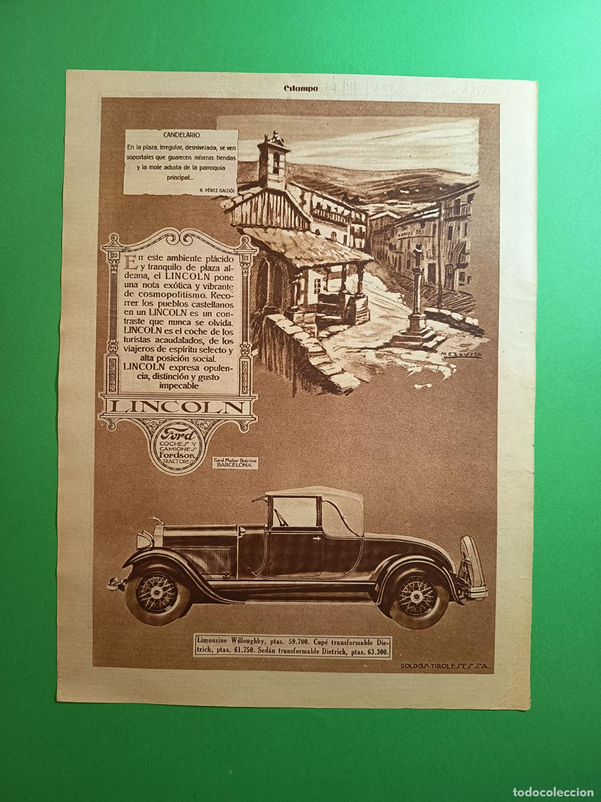Coleccionismo: FORD LINCOLN PRECIOS 3 MODELOS CANDELARIO ILUSTRADO POR MEZQUITA - EQUITACION MILITAR 29/04/1930