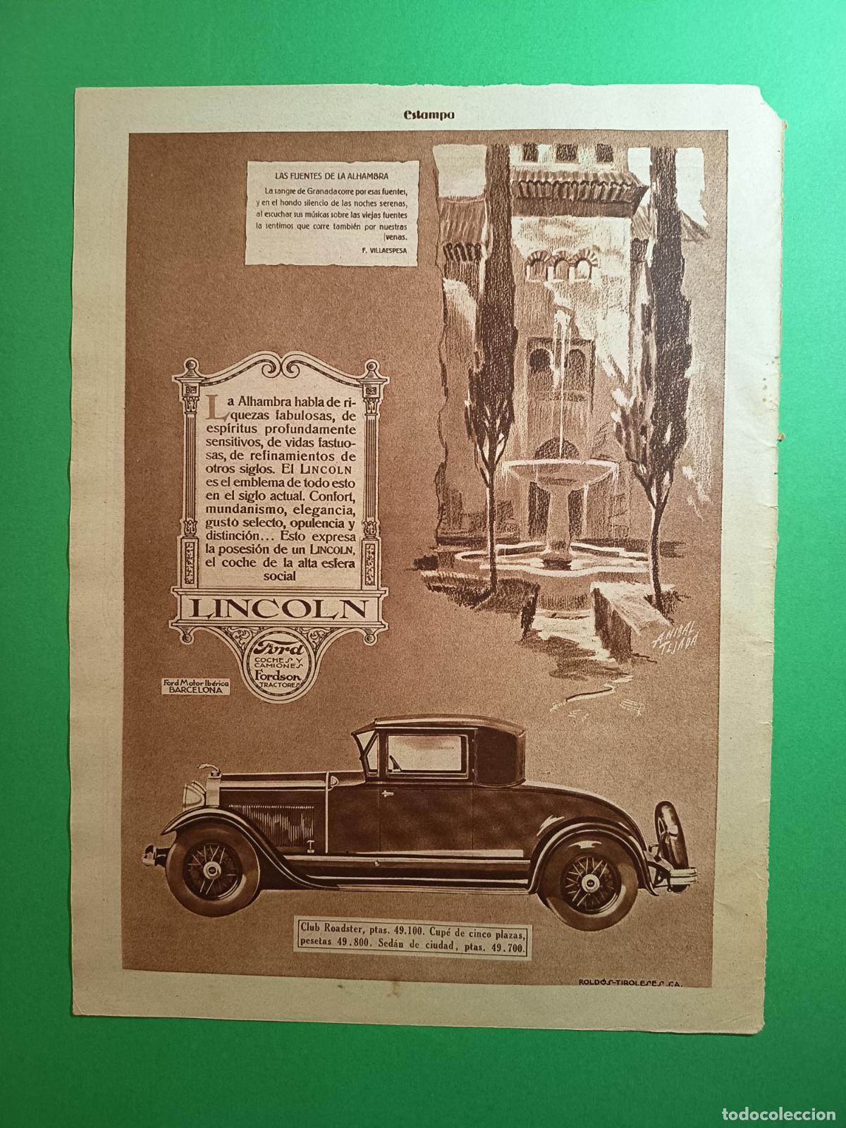 Coleccionismo: FORD LINCOLN MOTOR IBERICA LAS FUENTES DE LA ALHAMBRA ANIBAL TEJADA - PORTADA - 22/04/1930