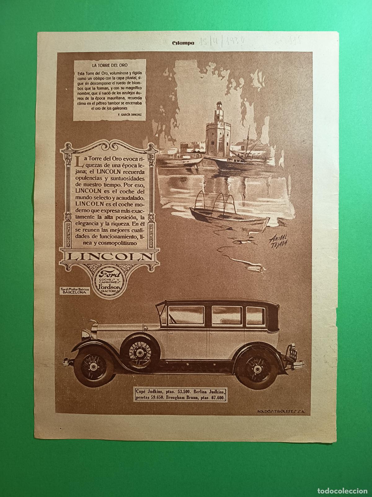 Coleccionismo: FORD LINCOLN MOTOR IBERICA LA TORRE DEL ORO ANIBAL TEJADA PRECIOS - 15/04/1930