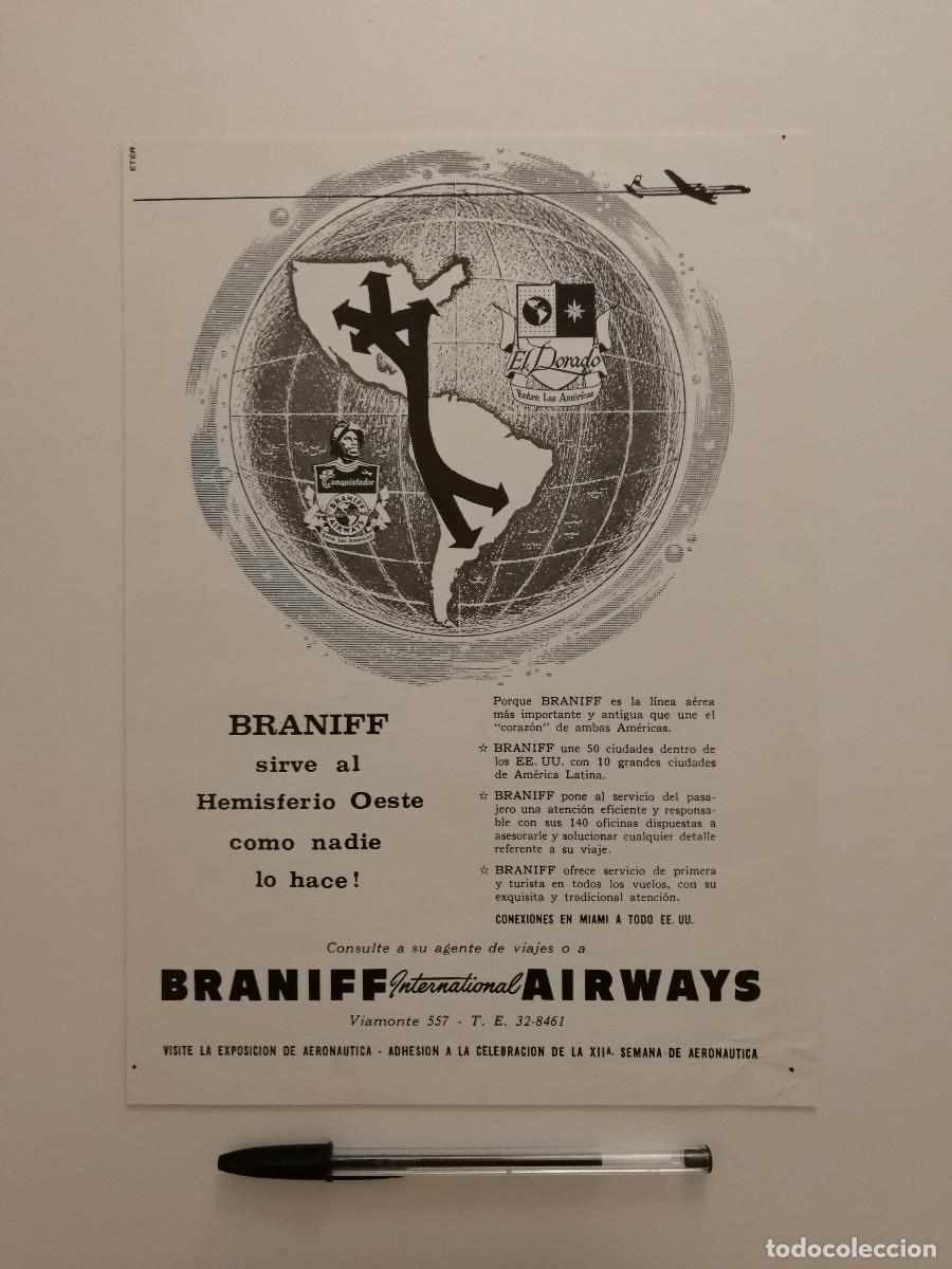 Coleccionismo: ANTIGUO ANUNCIO ACARTONADO -A4- BRANIFF INTERNATIONAL AIRWAYS A&Ntilde;OS 50 - PUBLICIDAD LAMINA
