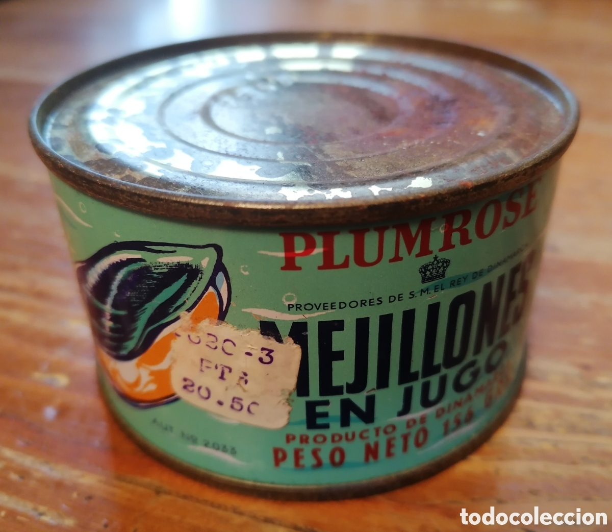 Colecionismo: Antigua lata de Mejillones en jugo PLUMROSE -