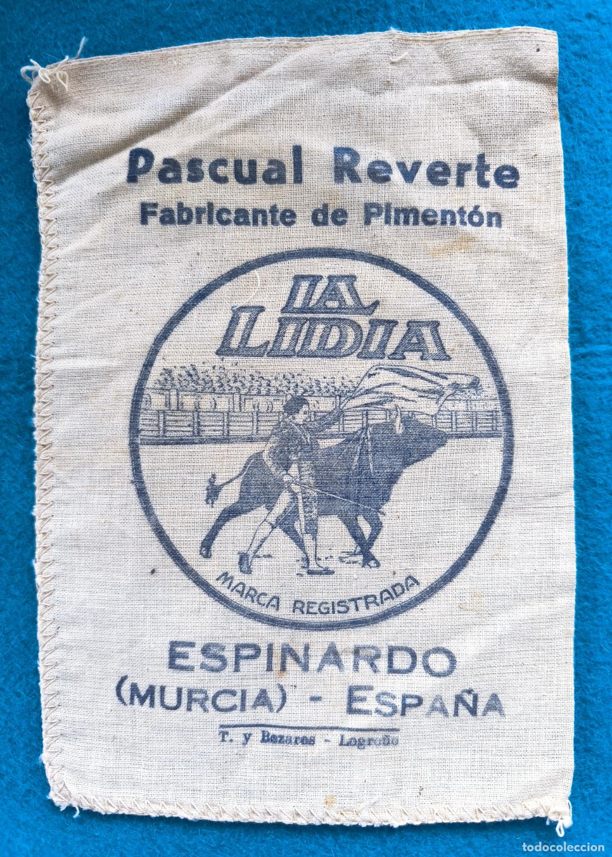 Coleccionismo: RW SACO SAQUITO PIMENTON TELA PASCUAL REVERTE LA LIDIA TOROS ESPINARDO MURCIA 500 GRAMOS RR