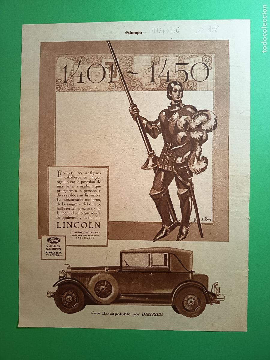 Coleccionismo: FORD LINCOLN CUPE DESCAPOTABLE POR DIETRICH 1401 1450 - 04/02/1930