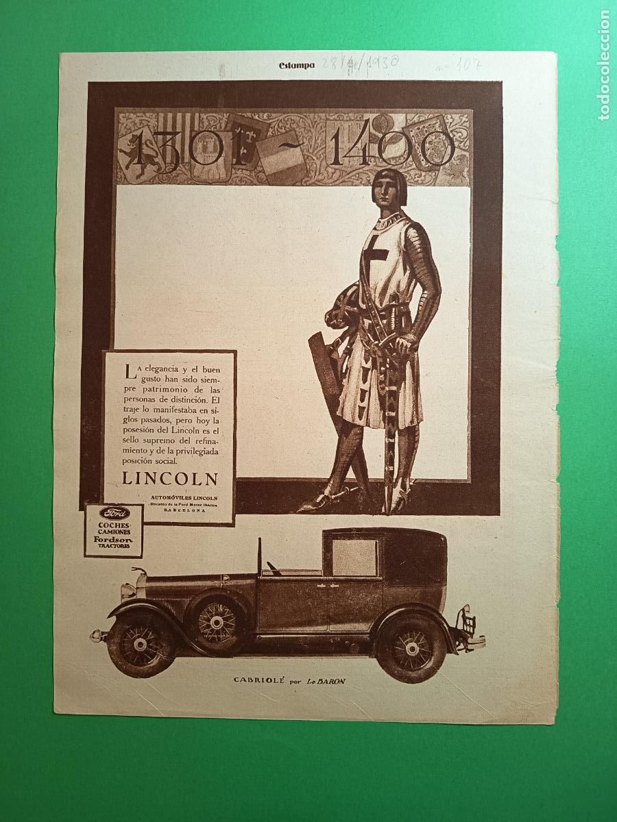 Coleccionismo: FORD LINCOLN CUPE DESCAPOTABLE POR DIETRICH 1301 1400 - 08/04/1930
