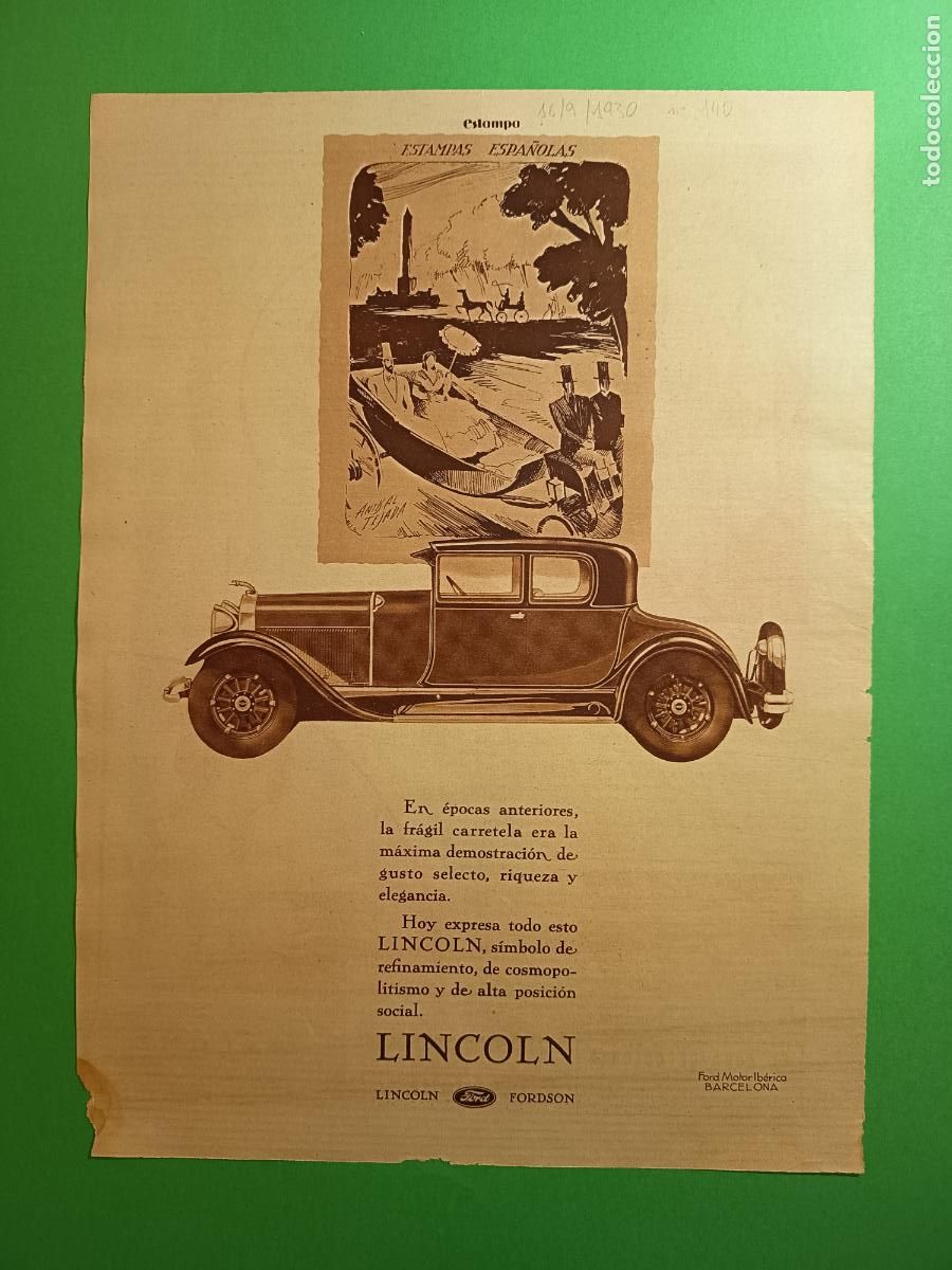 Coleccionismo: FORD LINCOLN ESTAMPAS ESPA&Ntilde;OLAS ANIBAL TEJADA - 16/09/1930
