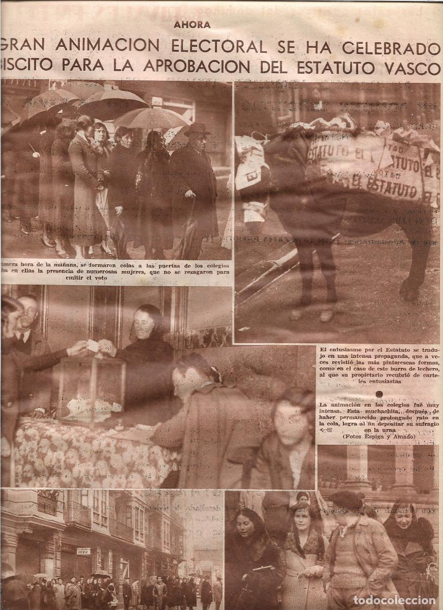 Coleccionismo: A&Ntilde;O 1933 RECORTE PRENS BILBAO PLESBICITO APROBACION ESTATUTO VASCO PROPAGANDA BURRO LECHERO VOTACION