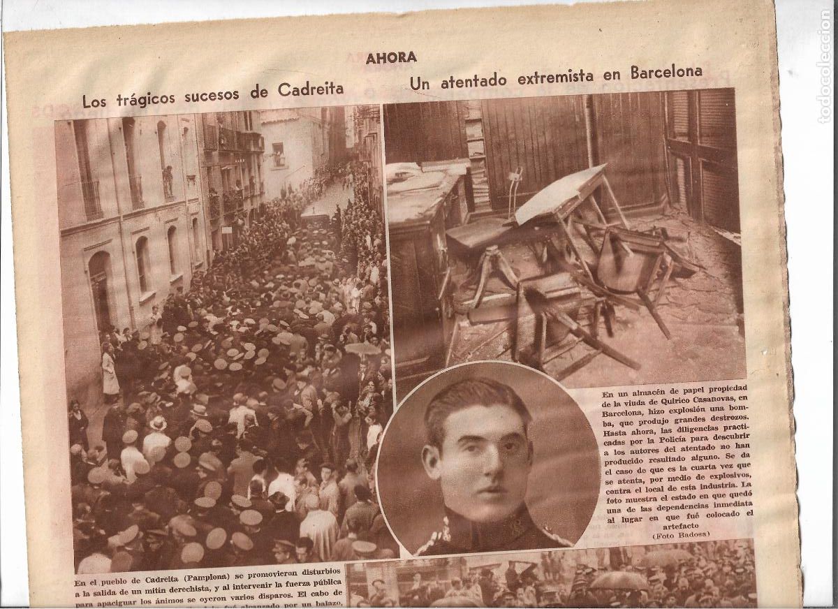Coleccionismo: A&Ntilde;O 1933 RECORTE PRENSA EXPLOSION BOMBA ALMACEN VIUDA QUIRICO CASANOVAS DE BARCELONA