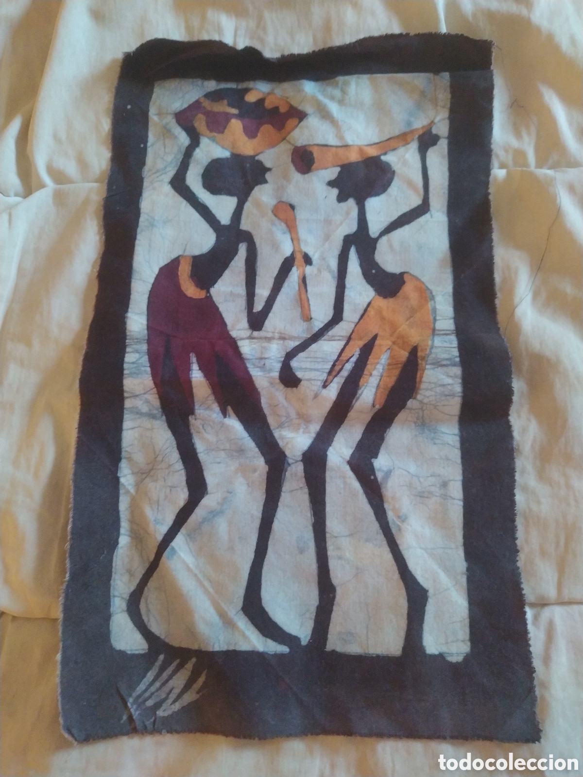 Colecionismo: Tela africana batik artesanal escena tribal arte &eacute;tnico