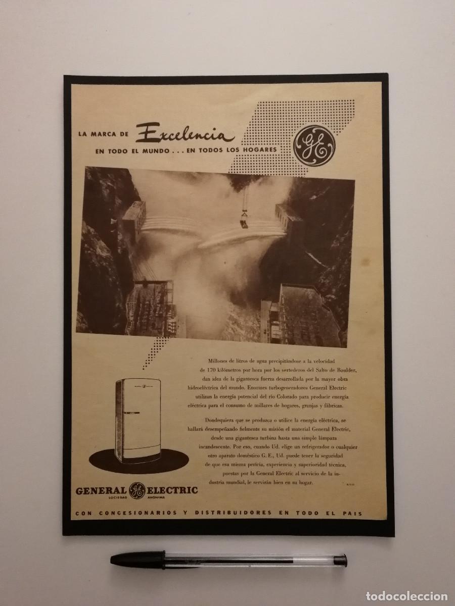 Coleccionismo: ANTIGUO ANUNCIO ENCARTONADO -A4- REFRIGERADOR FRIGORIFICO GENERAL ELECTRIC A&Ntilde;OS 50 - PUBLICIDAD