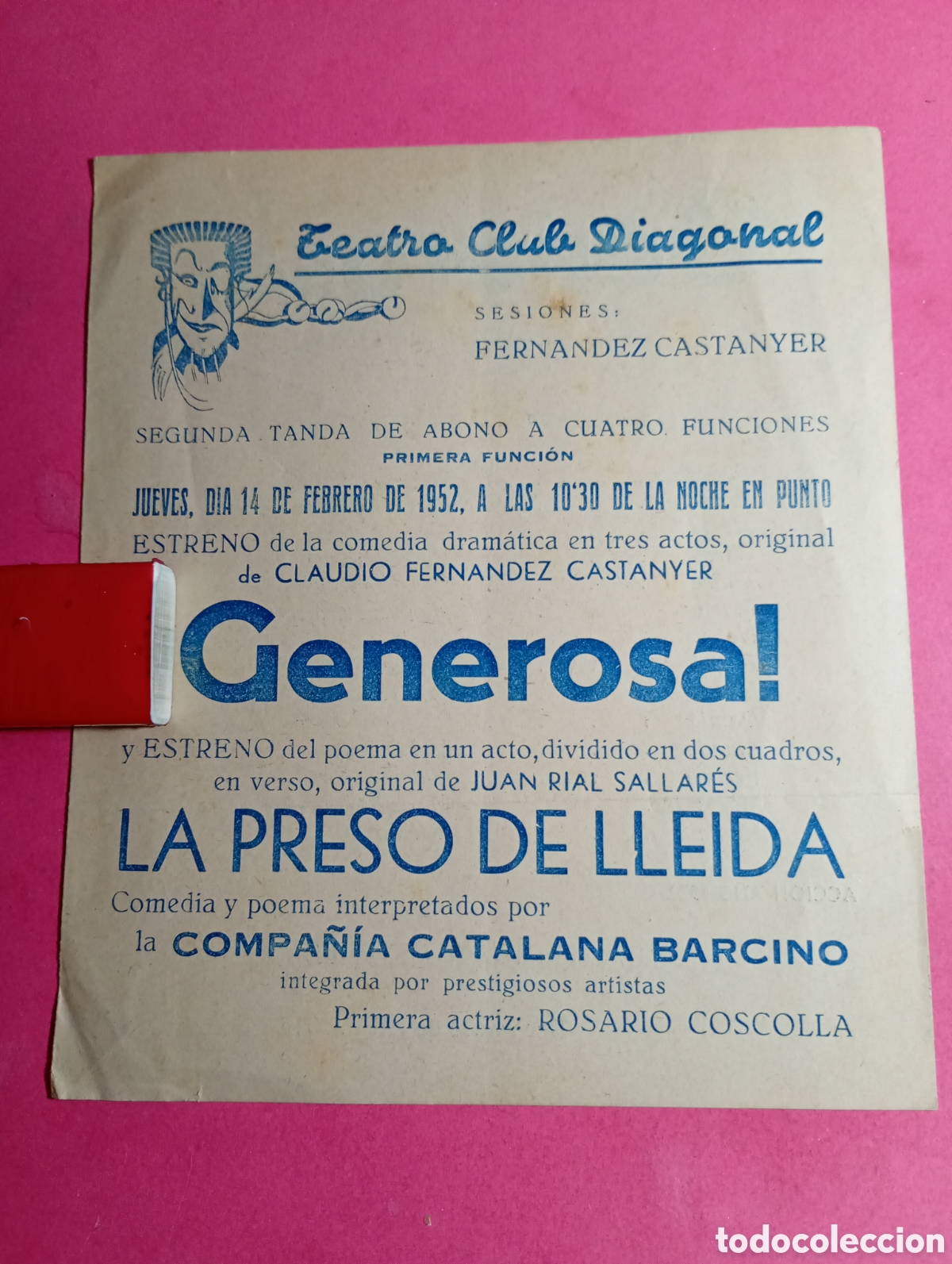 Coleccionismo: TEATRO CLUB DIAGONAL SESIONES FERN&Aacute;NDEZ CASTANYER 'GENEROSA' 'LA PRESO DE LLEIDA' 'NO JUTJERAS'