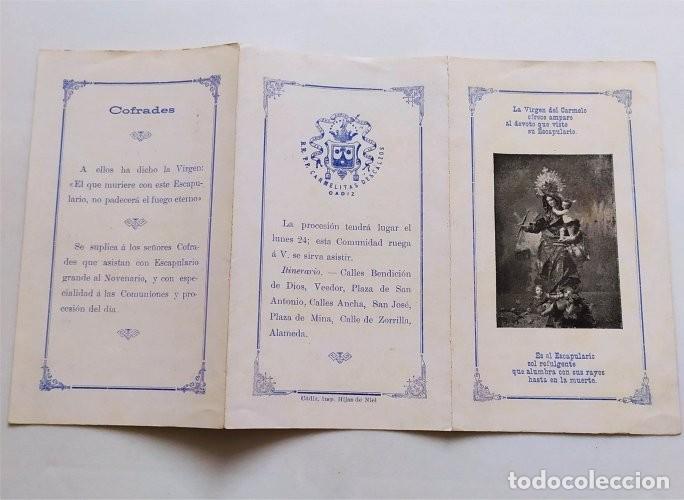 Coleccionismo: Tr&iacute;ptico de la Novena a la Virgen del Carmen. C&aacute;diz, 1911