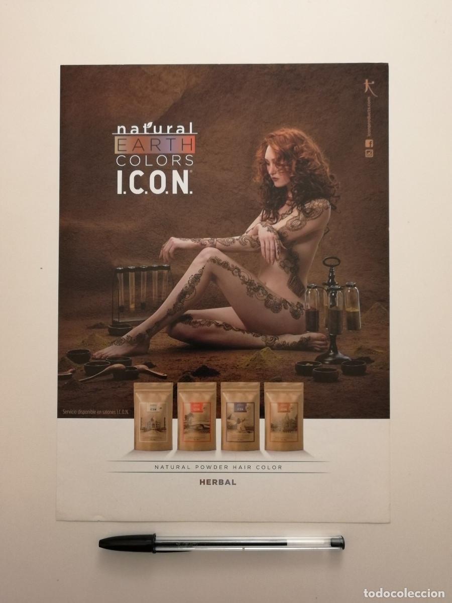 Coleccionismo: ANUNCIO ACARTONADO -A4- HERBAL Natural Earth Colors ICON TINTE PARA EL PELO - PUBLICIDAD LAMINA