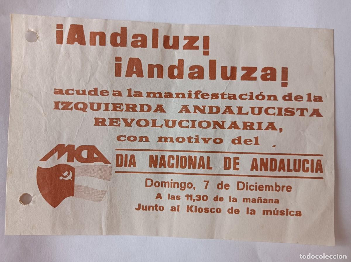 Coleccionismo: PUBLICIDAD IZQUIERDA ANDALUCISTA REVOLUCIONARIA EL D&Iacute;A DE LA MANIFESTACI&Oacute;N D&Iacute;A NACIONAL DE ANDALUC&Iacute;A