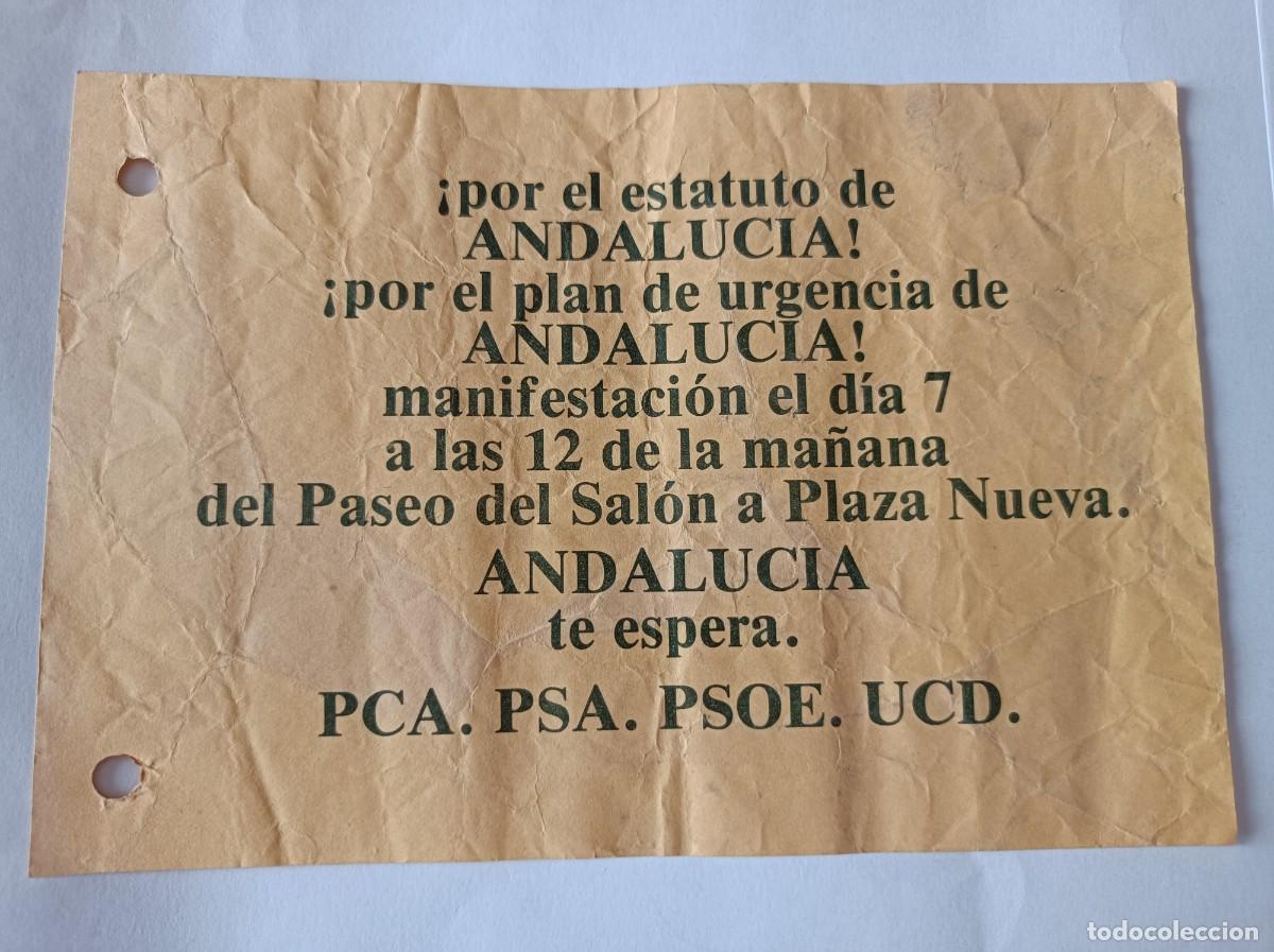 Coleccionismo: PUBLICIDAD POR EL ESTATUTO DE ANDALUC&Iacute;A MANIFESTACI&Oacute;N PCA PSA PSOE UCD - &Eacute;POCA TRANSICI&Oacute;N