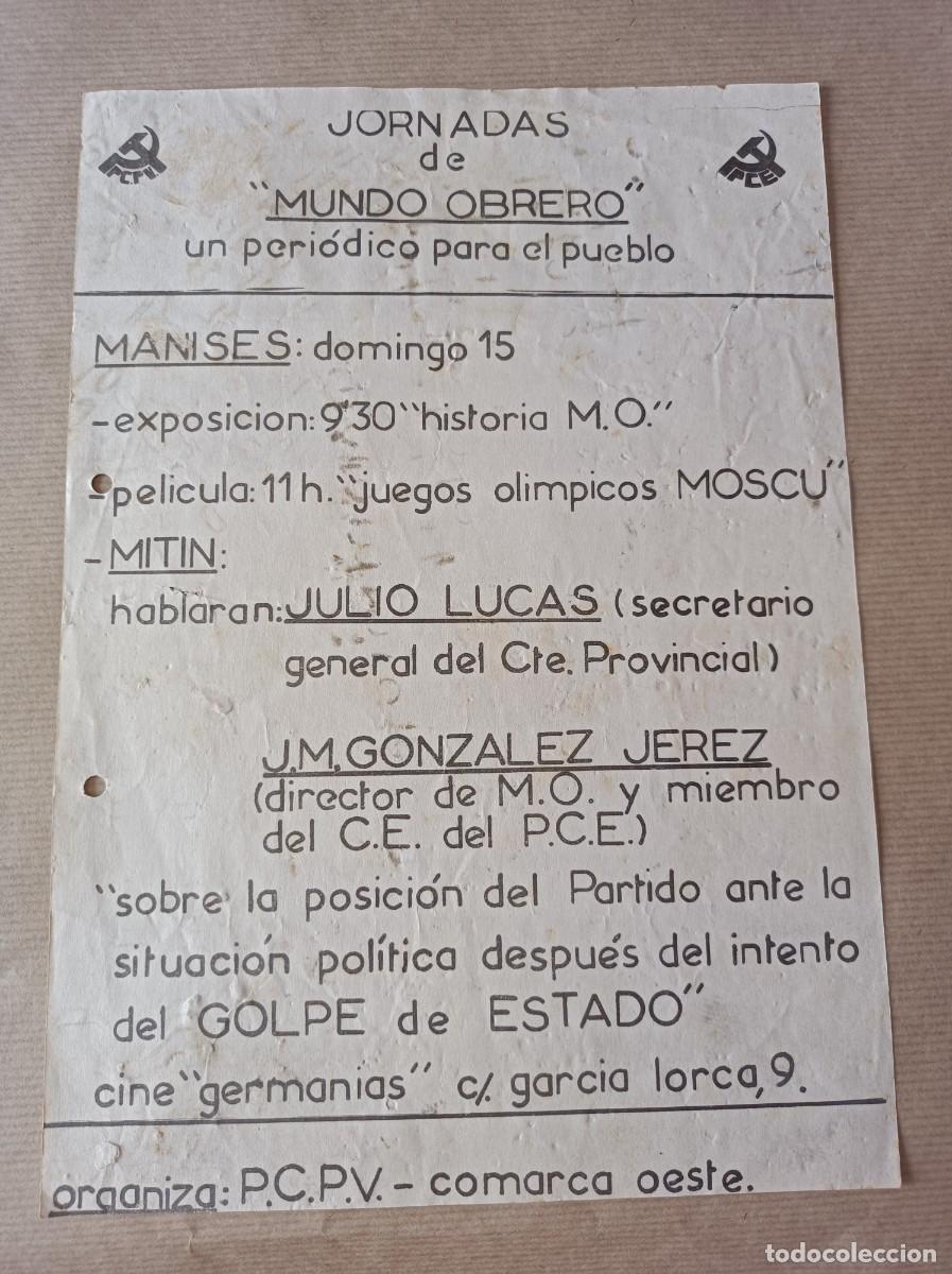Coleccionismo: JORNADAS DE MUNDO OBRERO ORGANIZADOR POR PARTIDO COMUNISTA PA&Iacute;S VALENCIANO COMARCA OESTE VALENCIA
