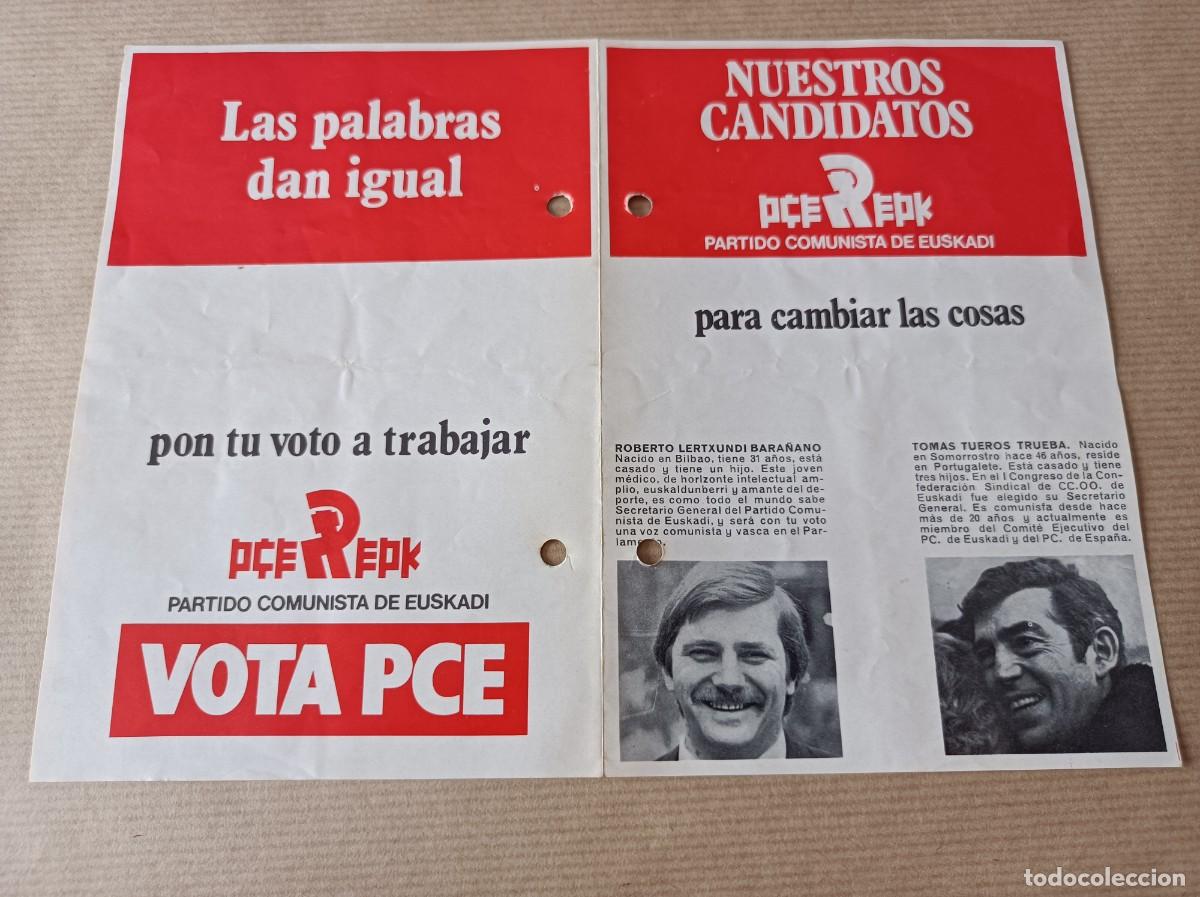 Coleccionismo: PUBLICIDAD CANDIDATOS PARTIDO COMUNISTA DE EUSKADI - &Eacute;POCA TRANSICI&Oacute;N ESPA&Ntilde;OLA