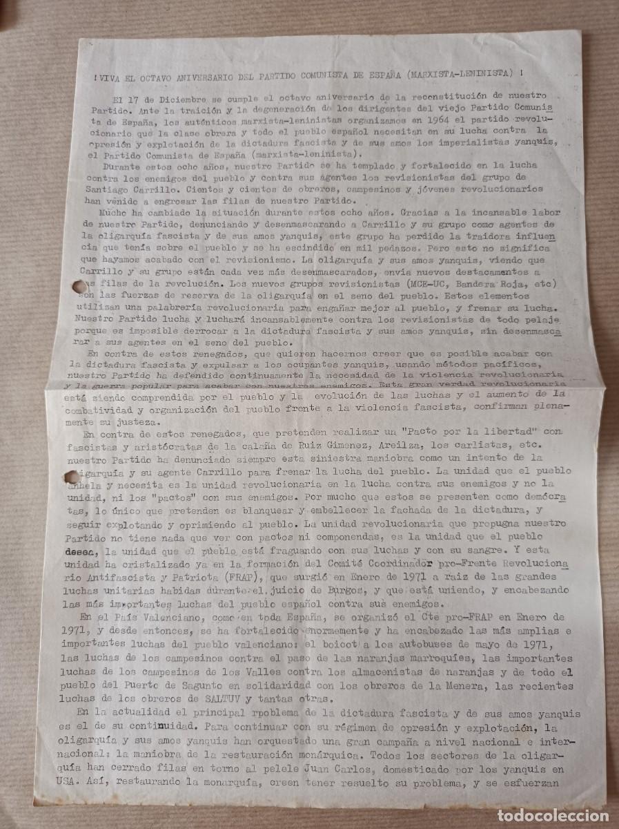 Coleccionismo: OCTAVO ANIVERSARIO PARTIDO COMUNISTA DE ESPA&Ntilde;A MARXISTA-LENINISTA PCE (m-l) - TRANSICI&Oacute;N
