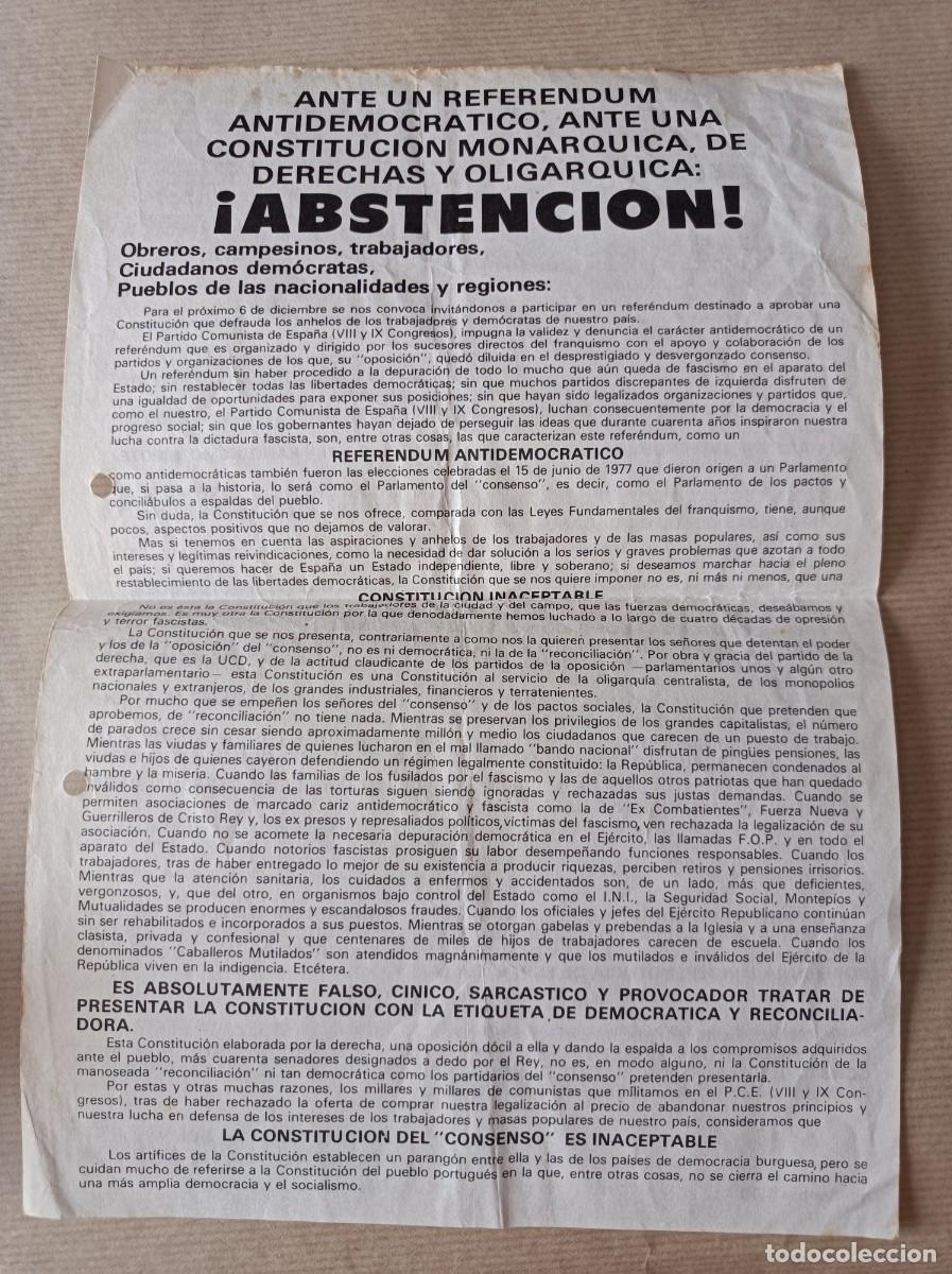 Coleccionismo: PUBLICIDAD ABSTENCI&Oacute;N AL REFER&Eacute;NDUM PARTIDO COMUNISTA DE ESPA&Ntilde;A - &Eacute;POCA TRANSICI&Oacute;N
